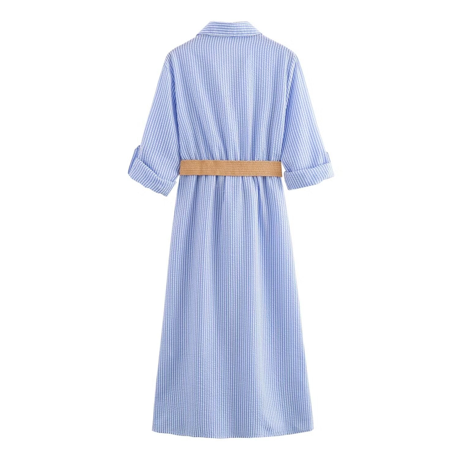 Fina Dam Klänningar A-Linje Midi Klänning Randig 100% Bomull-2