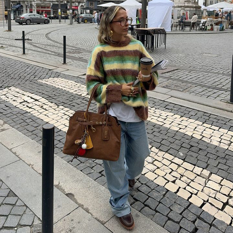 Stickad Dam Tröja med Mönster och Lös Passform i Mjukt Tyg – Perfekt för Alla Tillfällen 2