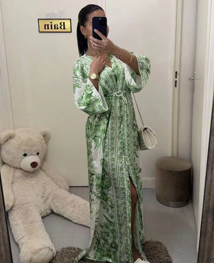 Dam V-ringad Blommig Lång Klänning Polyester för Sommar och Fest-6