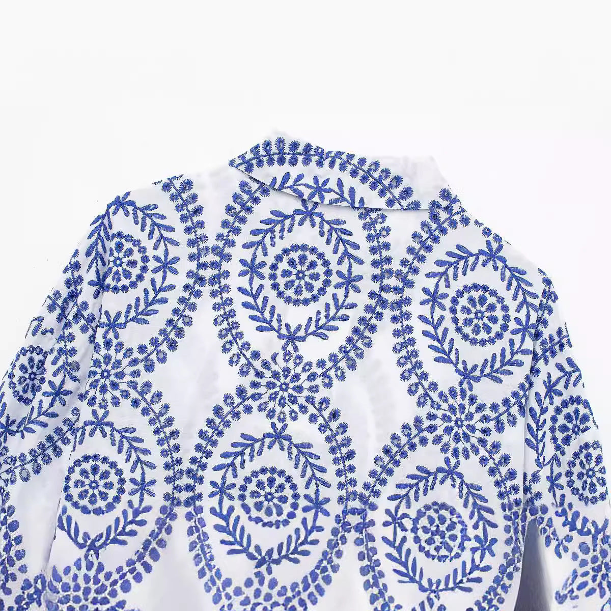 Dam Skjorta Broderad Långärmad 100% Bomull Cardigan-4