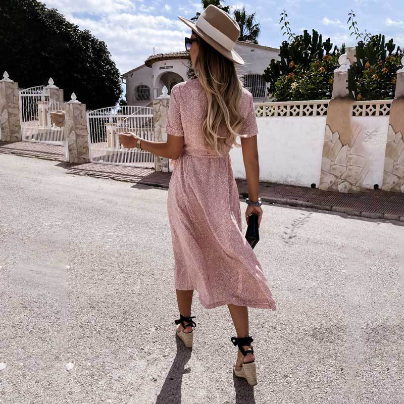 Kvinnors Midi Klänning A-linjeformad Polyester med Blommönster-5