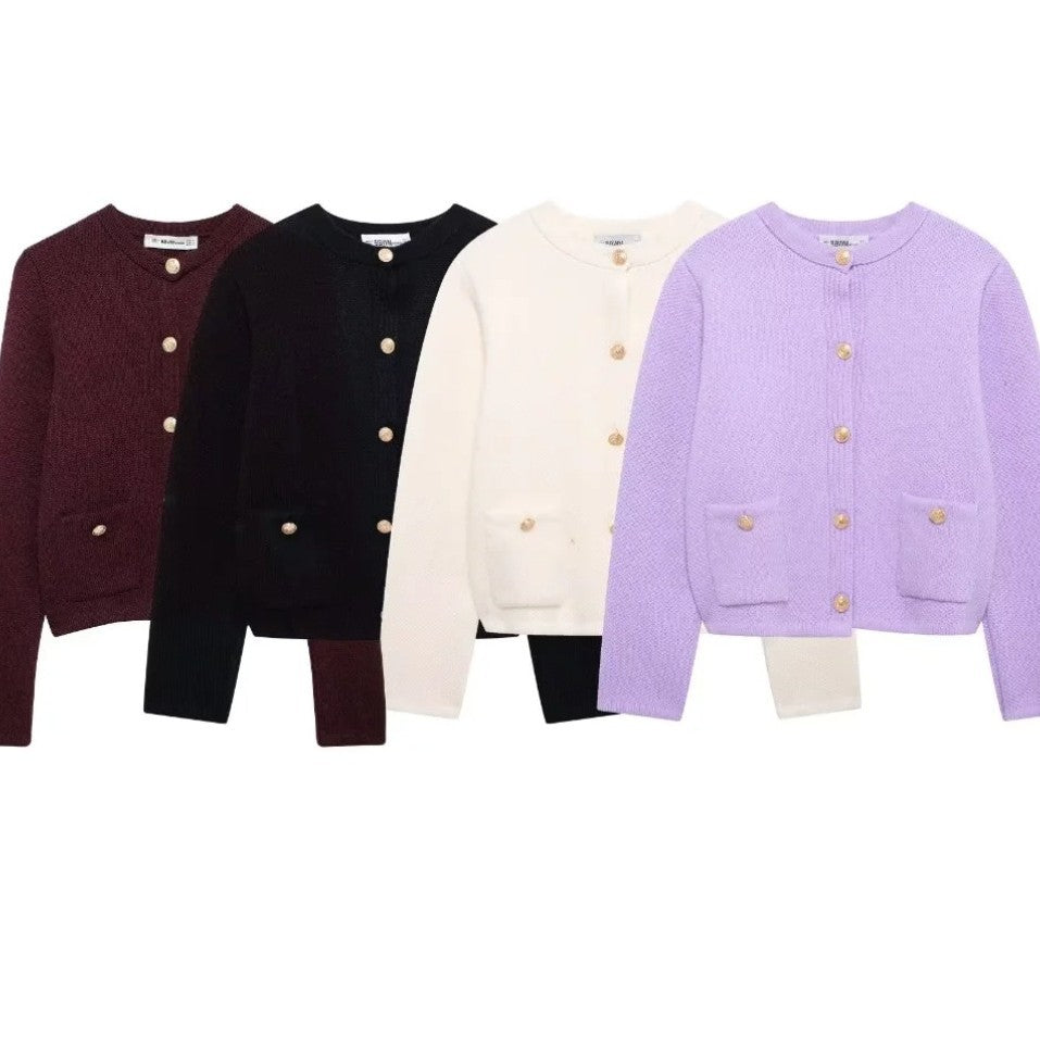 Kvinnors Cardigan med Dekorativa Knappar Mjuk Tygblandning 6