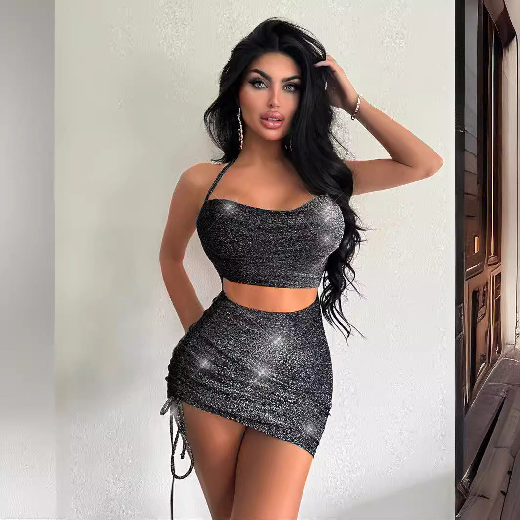 Dam Crop Top och Mini-Rock Set Asymmetrisk Mikrofiber 4