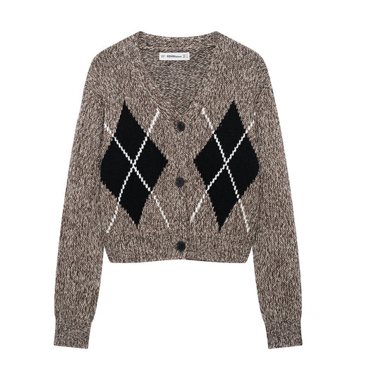 Kvinnors Cardigan Modern Karomönster Mjuk Stickad-1