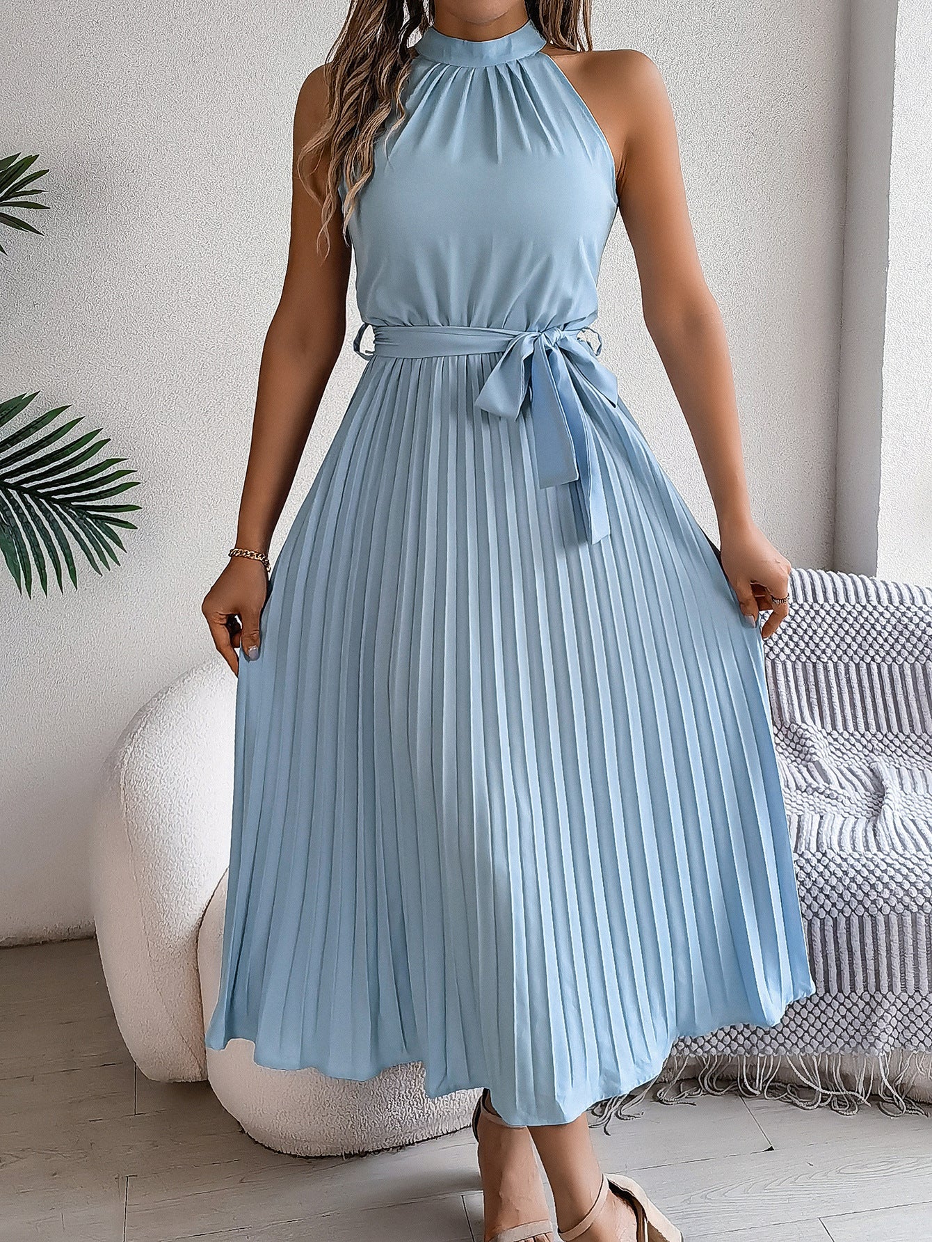 Variant image for Dam Maxiklänning Ärmlös med Stående Krage i Polyester-13