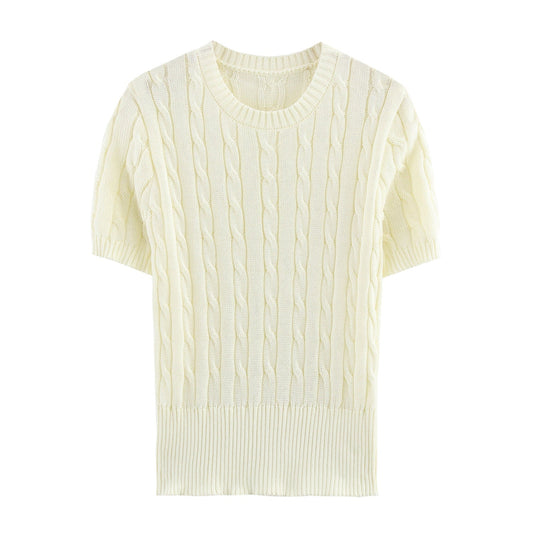 Dam KortÀrmad Stickad Tröja Kabelmönster 100% Bomull-1