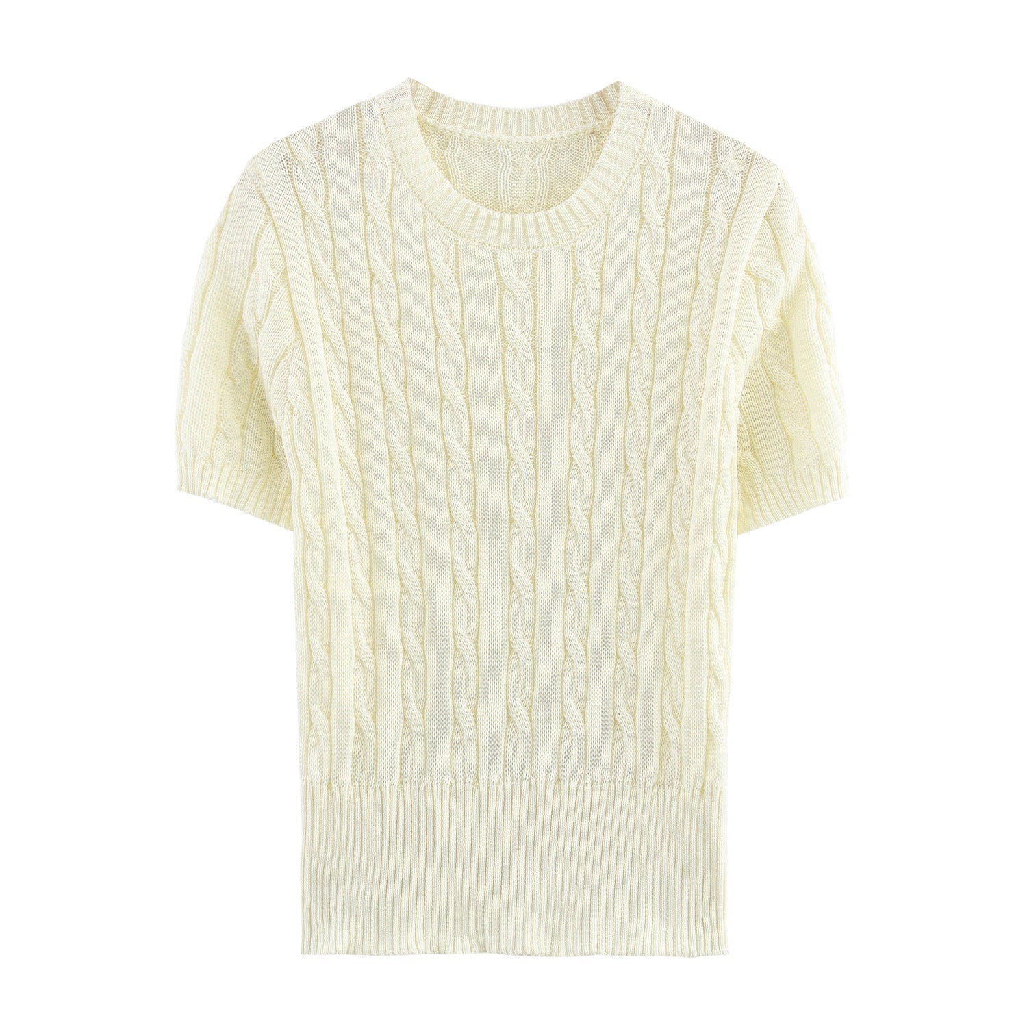 Variant image for Dam Kortärmad Stickad Tröja Kabelmönster 100% Bomull-1