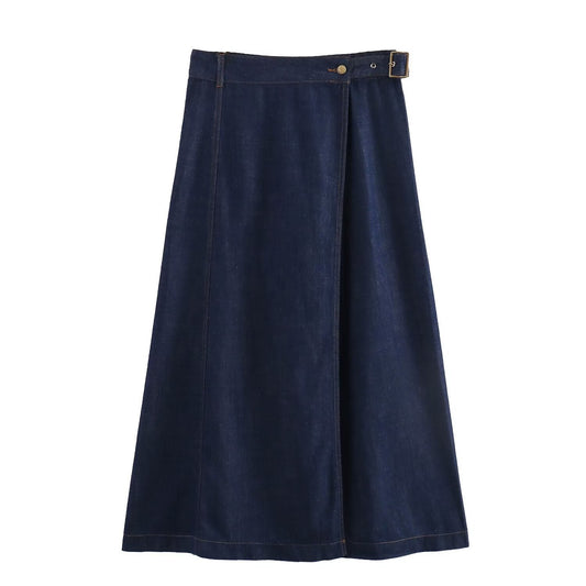 Dam Midi Kjol A-Linje Polyester med Bälte-1