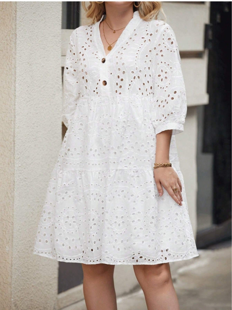 Variant image for Kvinna Midi Klänning Broderad V-Hals Polyester-6