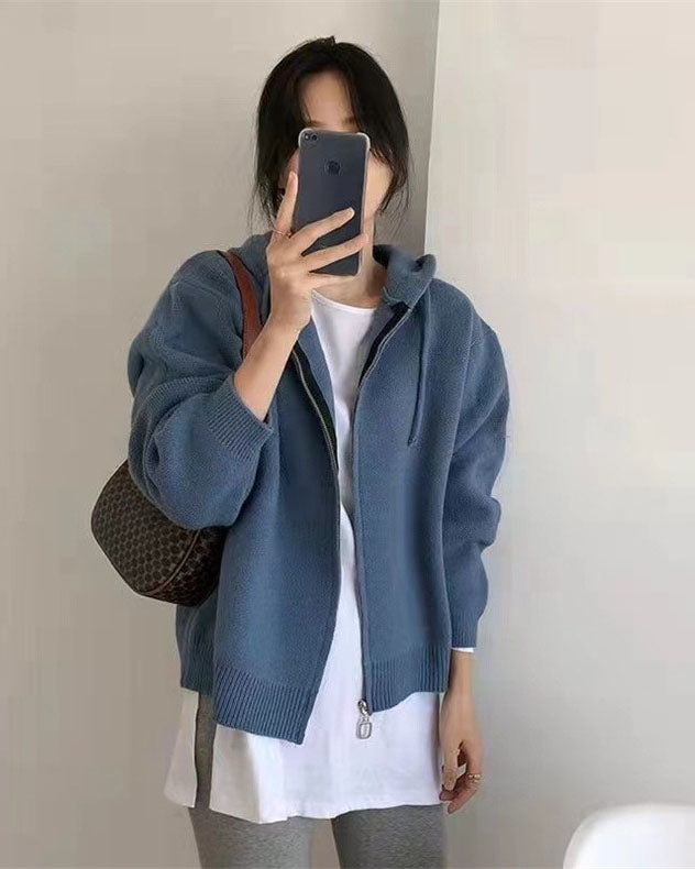 Damer Korta Hoodies Avslappnad Mjuk Stickad-4
