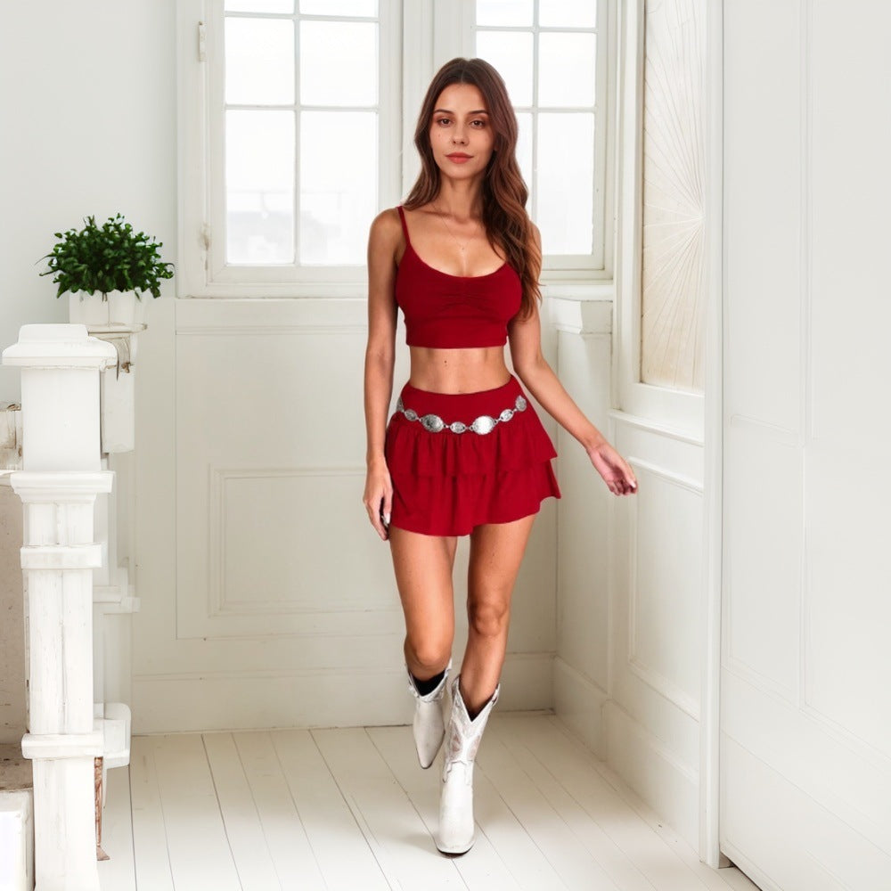 Damkläder Halbrock Set i Polyester med Tight Passform och Ärmlös Design-4