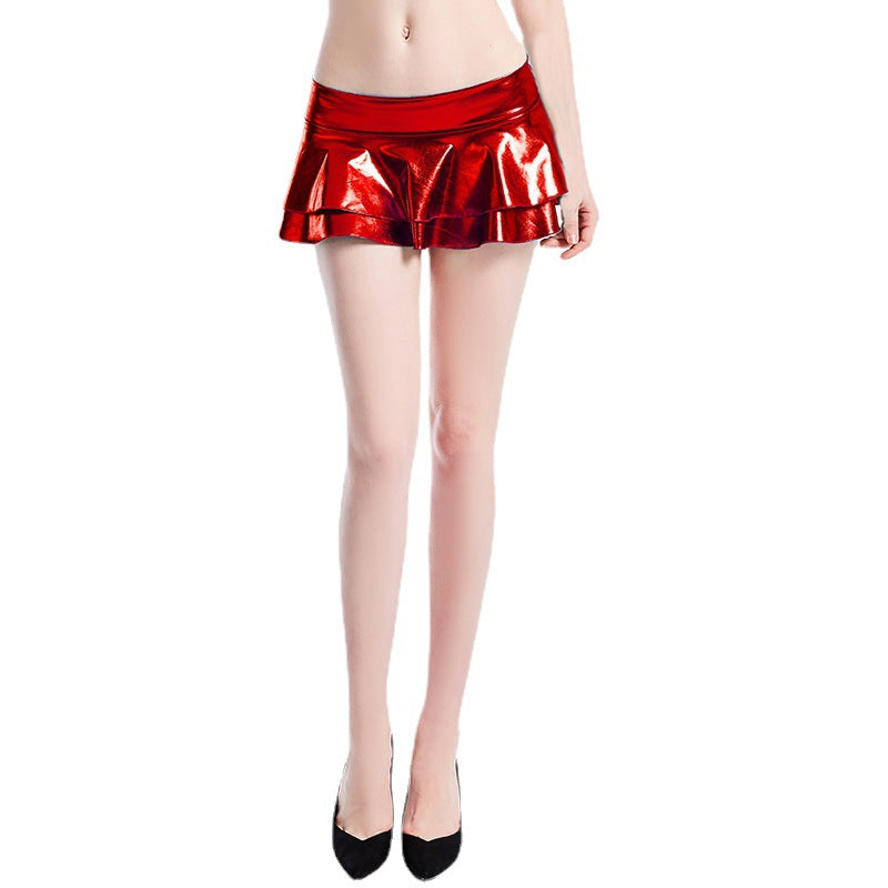 Kvinnors Minikjol Tvåskiktsdesign med Rynkor i Skimrande Material-5