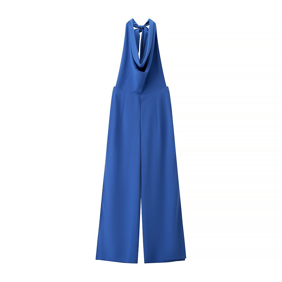 Dam Overall med V-ringning och Drapering – Mjuk Blandning med Sidofickor, Perfekt för Fest och Avslappning 5