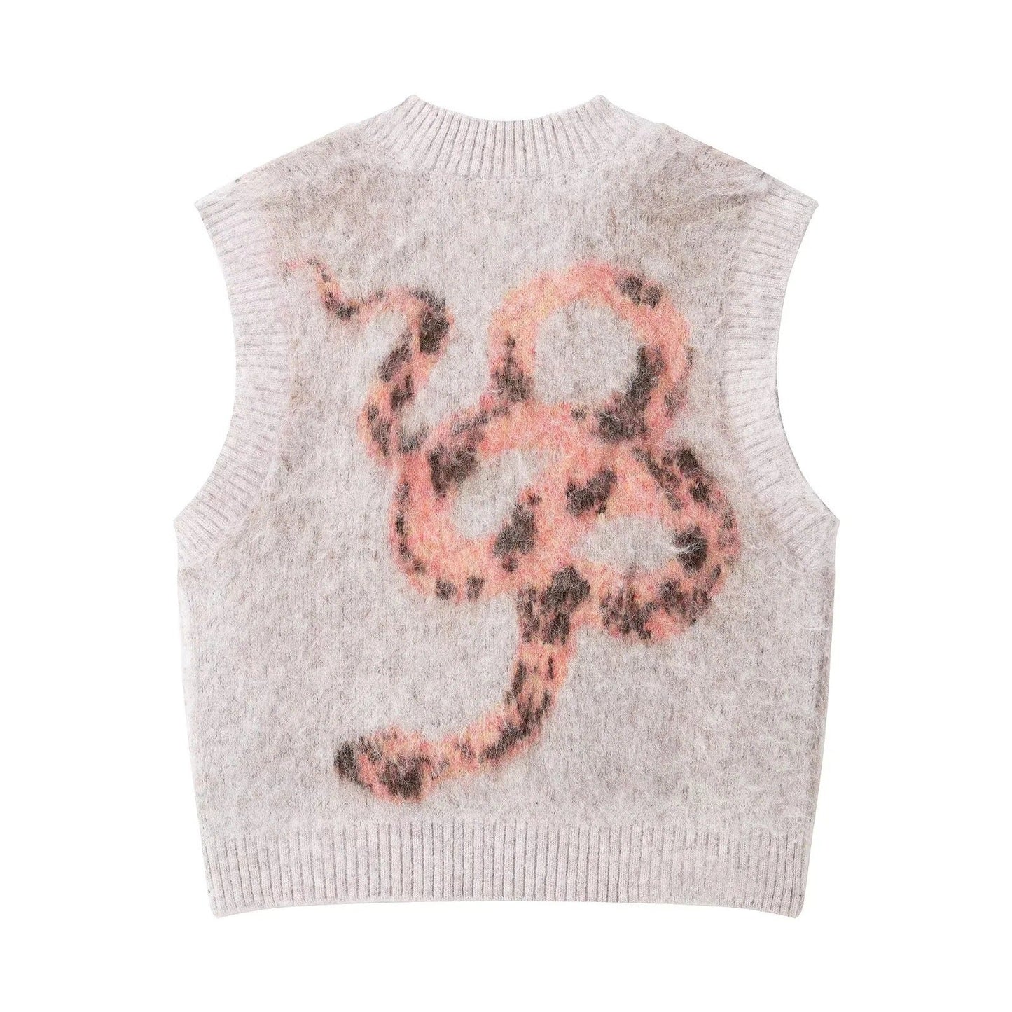 Dam Stickad Väst Modern V-ringning Ullblandning-2