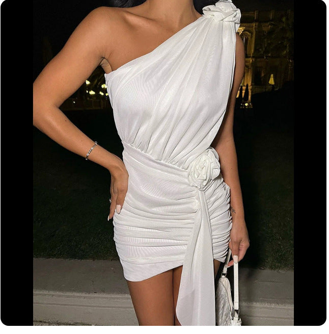 Kvinnors Klänning En Axel Rüsch Detaljer Elastiskt Tyg 8