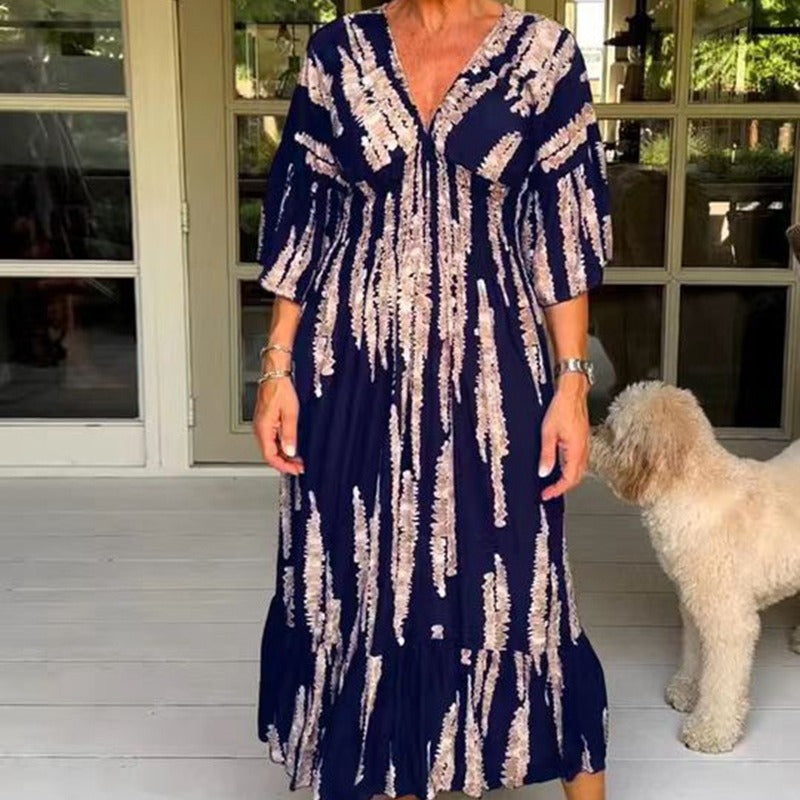 Variant image for Damklänning MIDI V-ringning Polyester Elegant Kort Ärmar-13