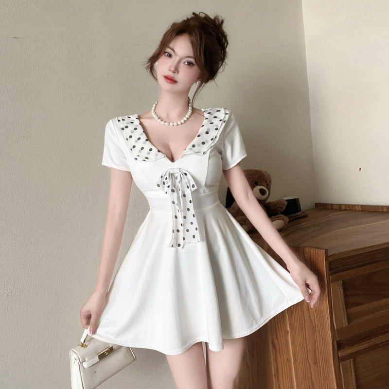 Variant image for Damklänning V-hals Kortärmad Sydd Midja Lätt Polyester-1