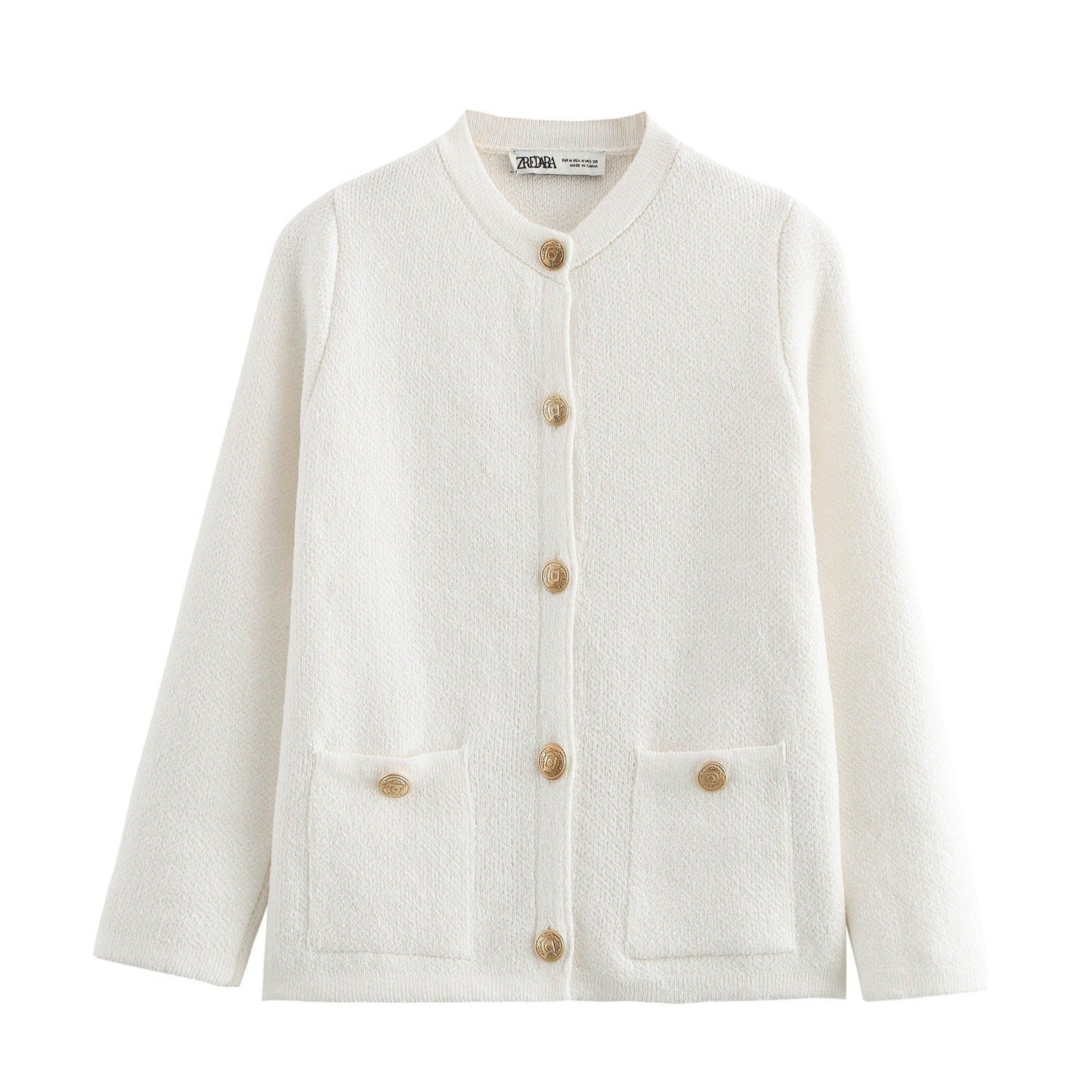 Kvinnors Cardigan med Knappdetaljer och Praktiska Väskor Mjuk Fiber-1