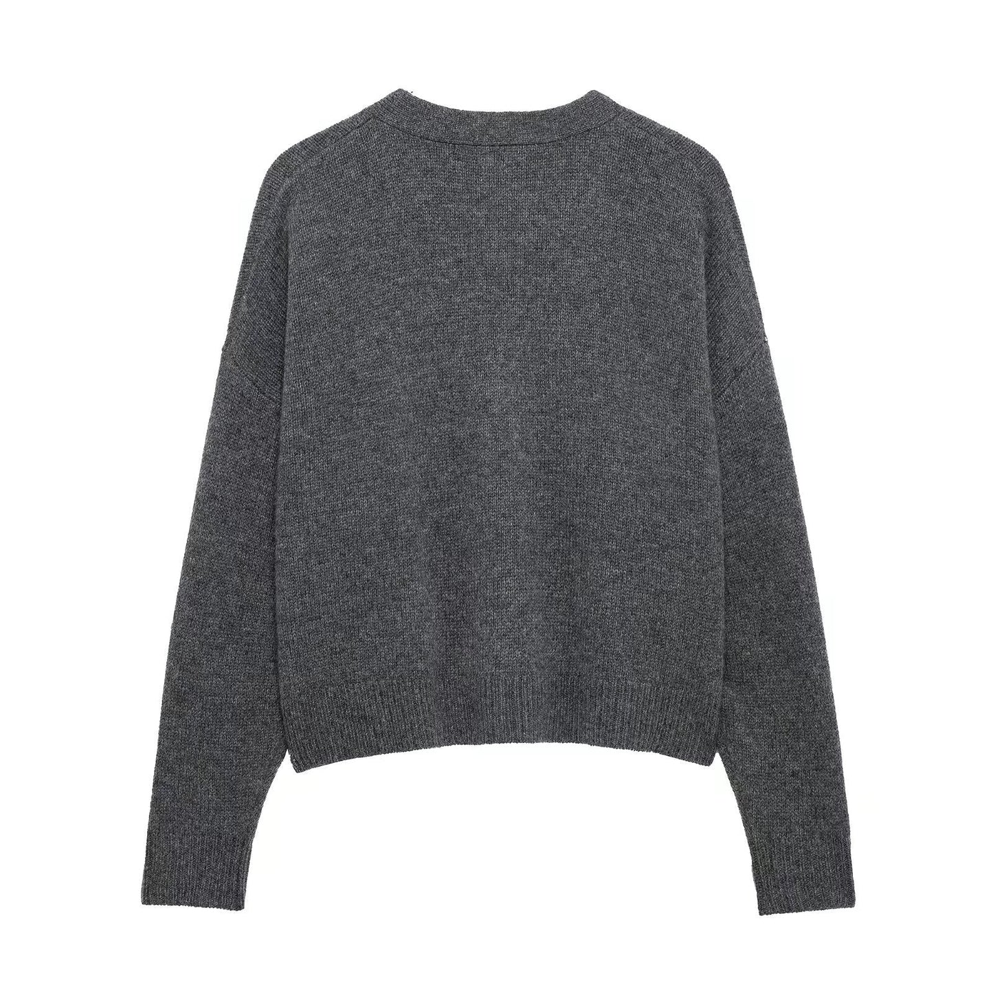 Dam Strickjacka Monokrom V-ringad 100% Akryl-2