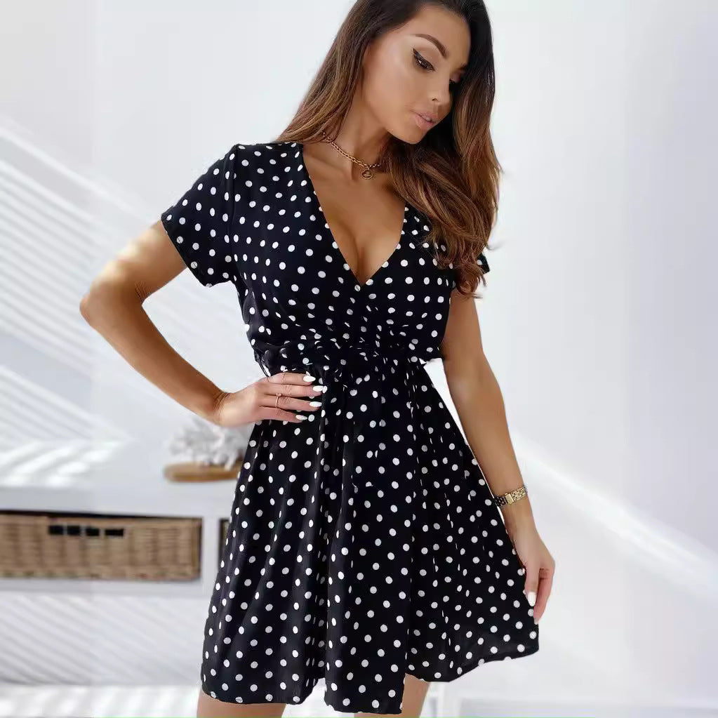 Kvinnors A-Line Klänning V-Hals Kort Ärmar Polyester-6