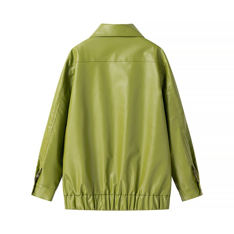 Dam Läderjacka Strukturerad Syntetisk Design-2