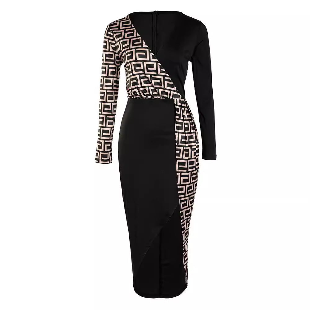 Dam Klänning Midi V-Neck med Prinsessärmar Polyester-5