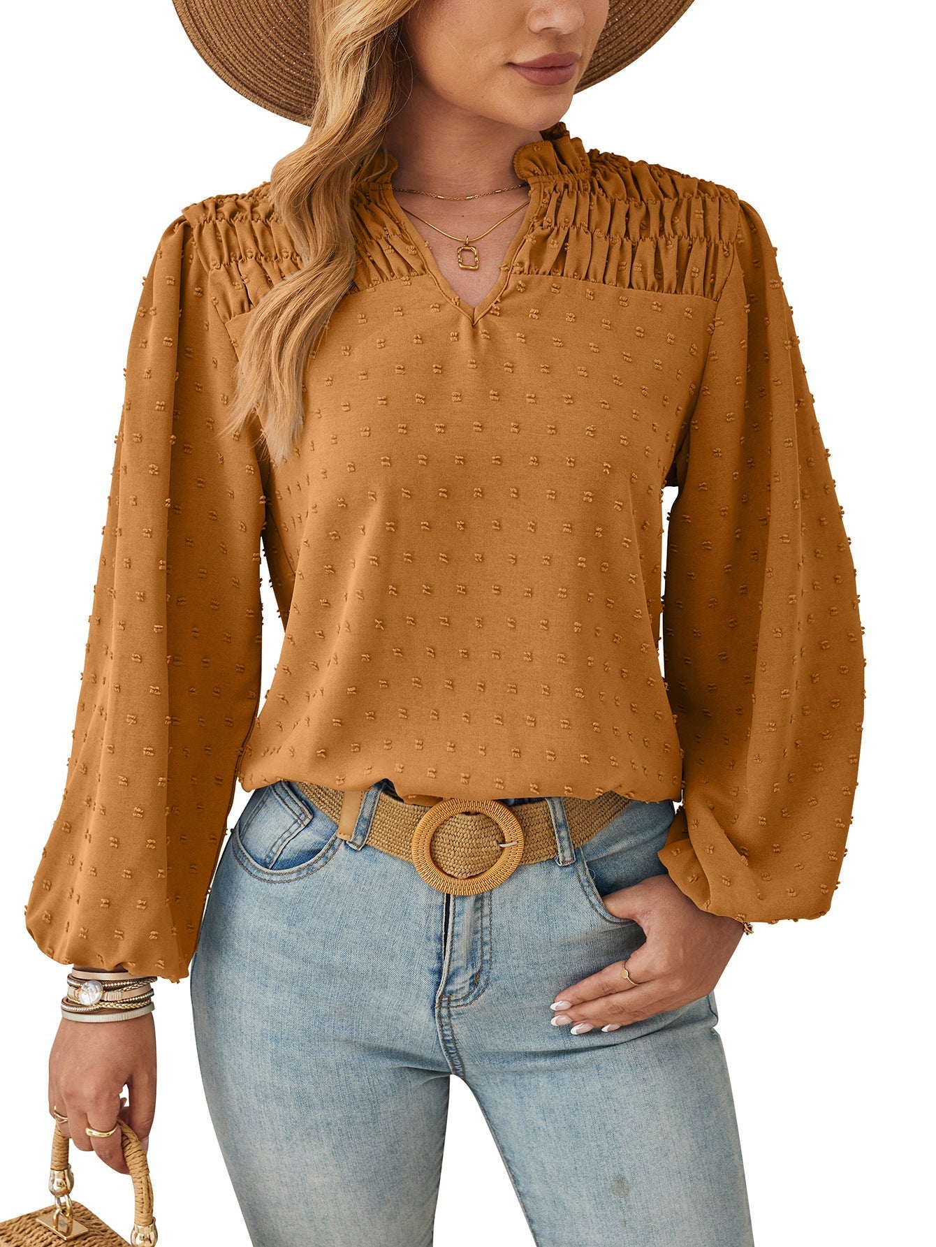 Variant image for Dam Skjorta V-ringad Chiffon Veckad Jacquard-11