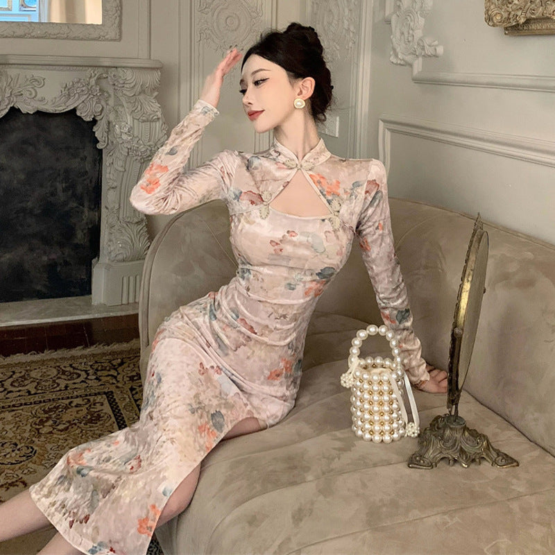 Fina Dam Klänningar Midi Oregelbunden V-ringad med Ärmar Polyester-4