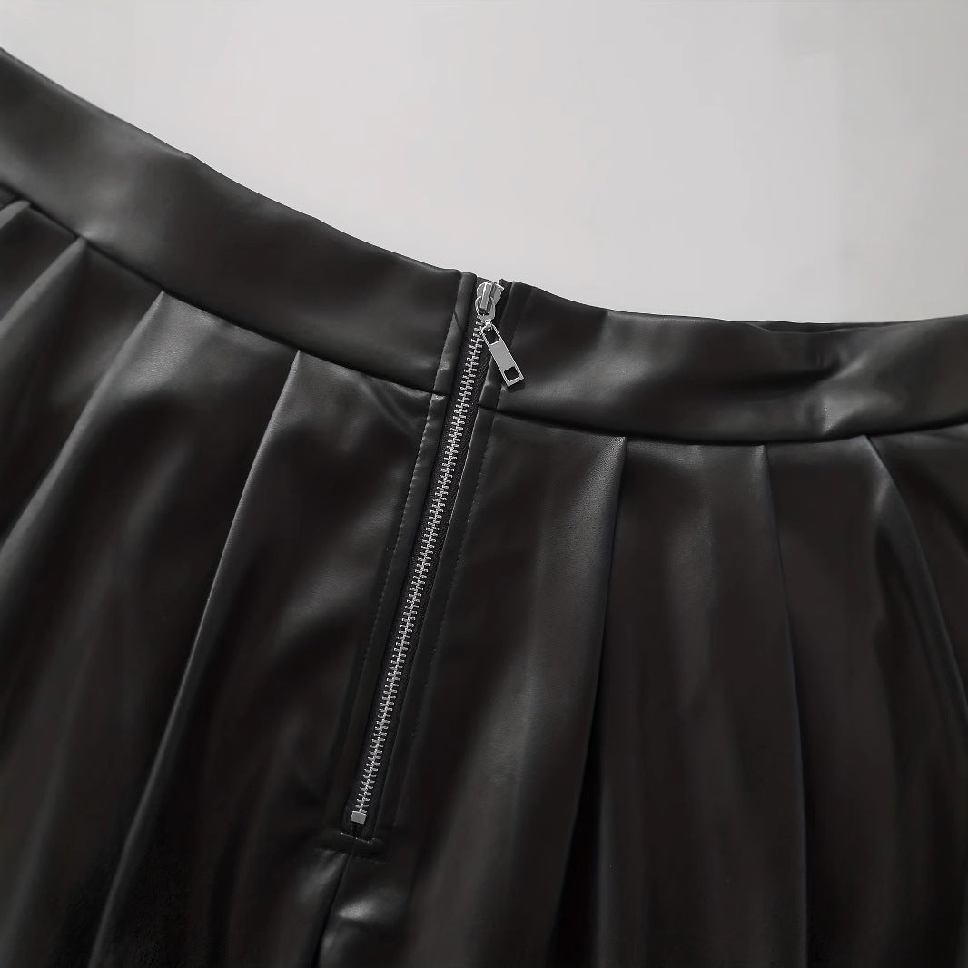 Kvinnors A-linje Kjol Lädereffekt MIDI Elastisk Midja 5