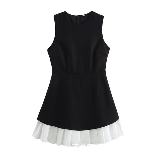 Kvinnor Kort A-Line Klänning Ärm lös 100% Polyester Svart-1