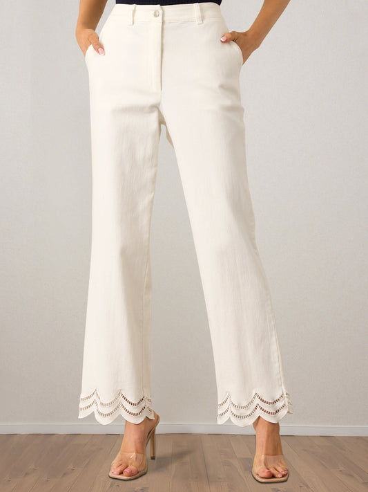 Damernas Palazzo-byxor Bred Benpassform med Dekorativ VÄgfinish och Sidfickor 1