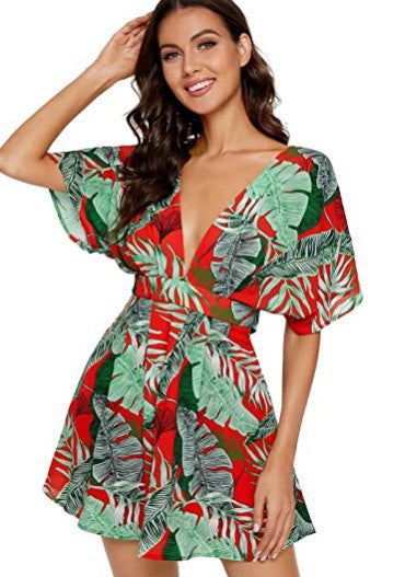 Kvinna Fritidsklänning Blommig V-Hals Lätt Tyg 15