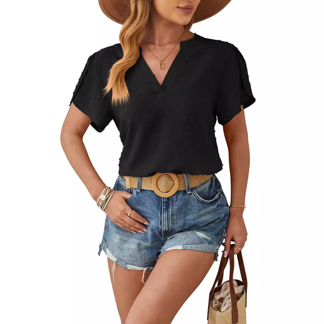 Dam Topp V-ringning Chiffon Blommönstrad Löst Passform Ballongärmar-5