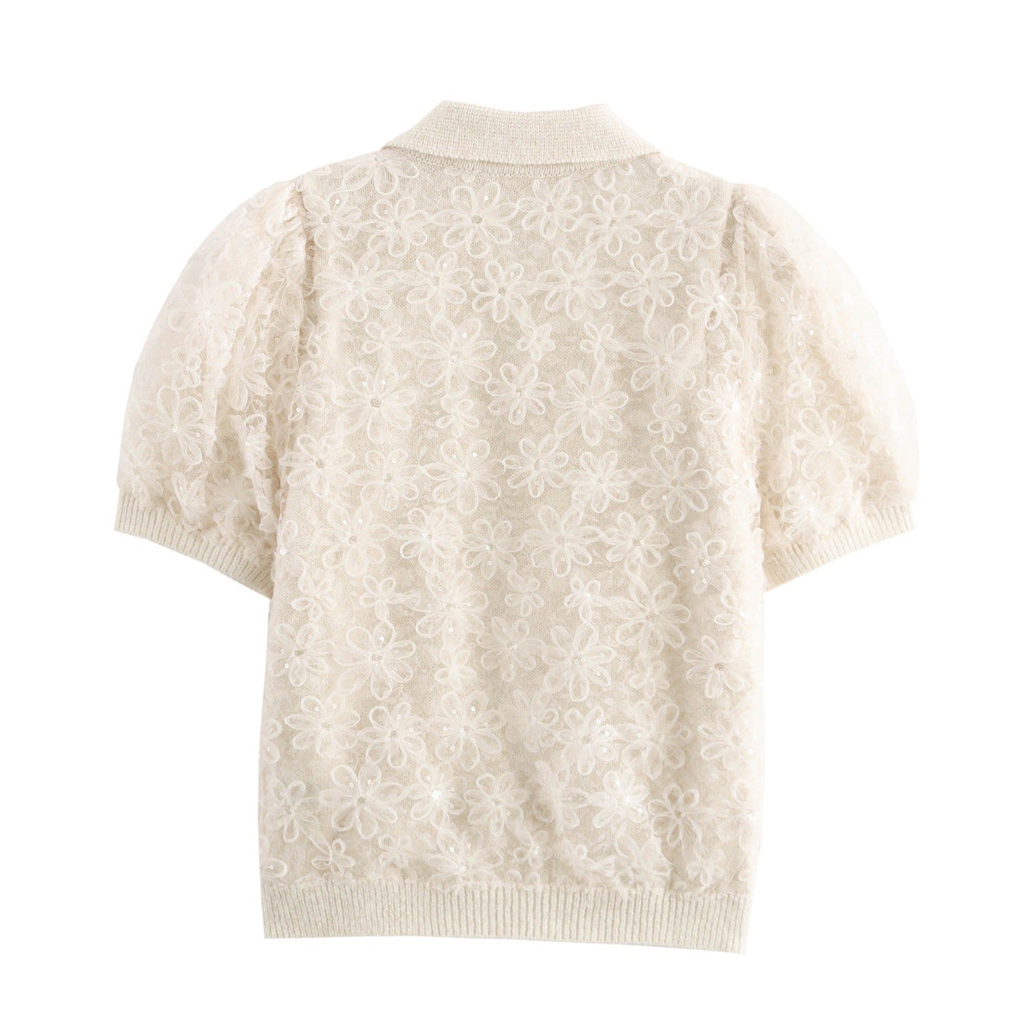 Vit Dam Blus med Puffärmar och Klassisk Krage i Högkvalitativt Material 2