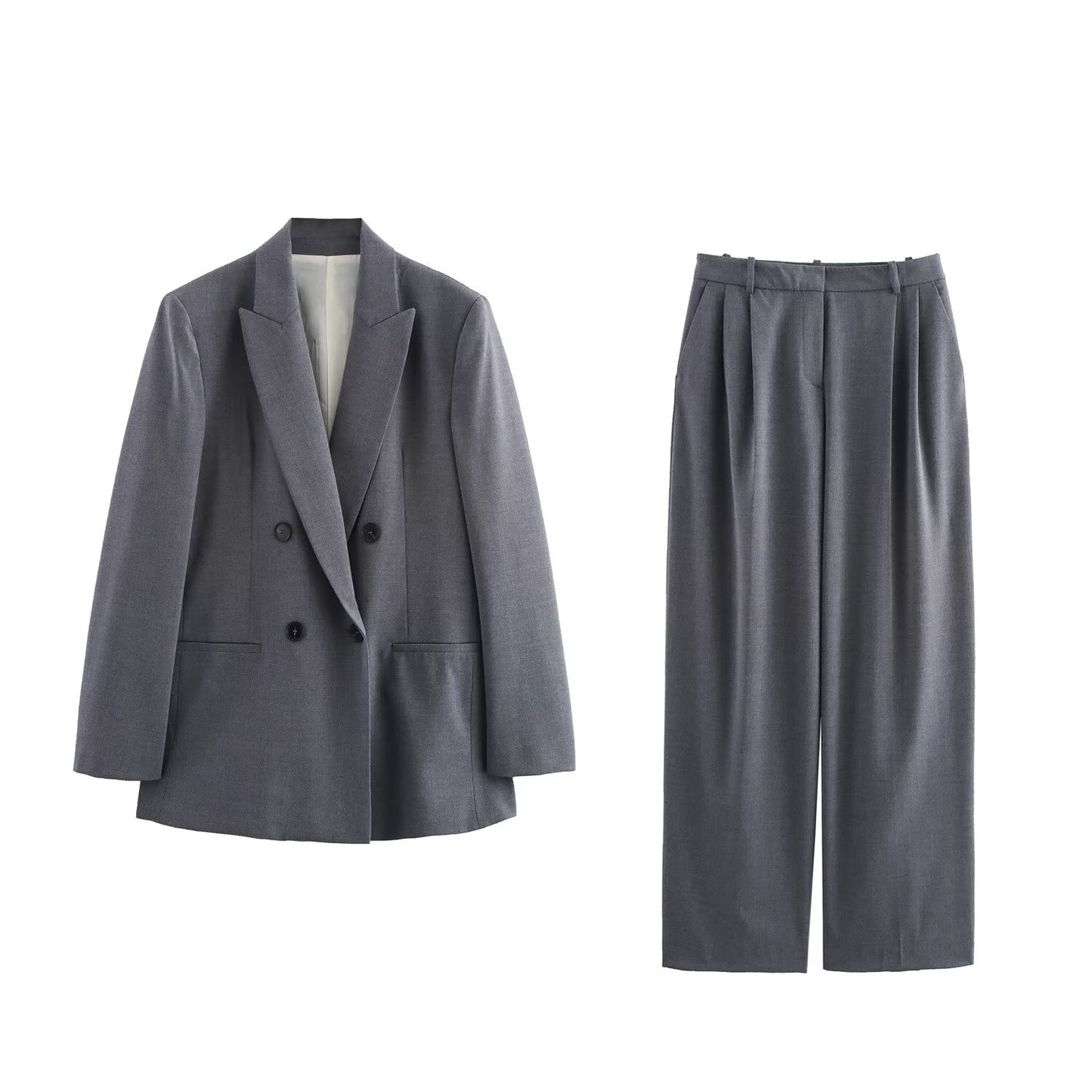 Damkostym Tvådelad Jacka och Bredbyxor i Polyester, Elegant Stil-2