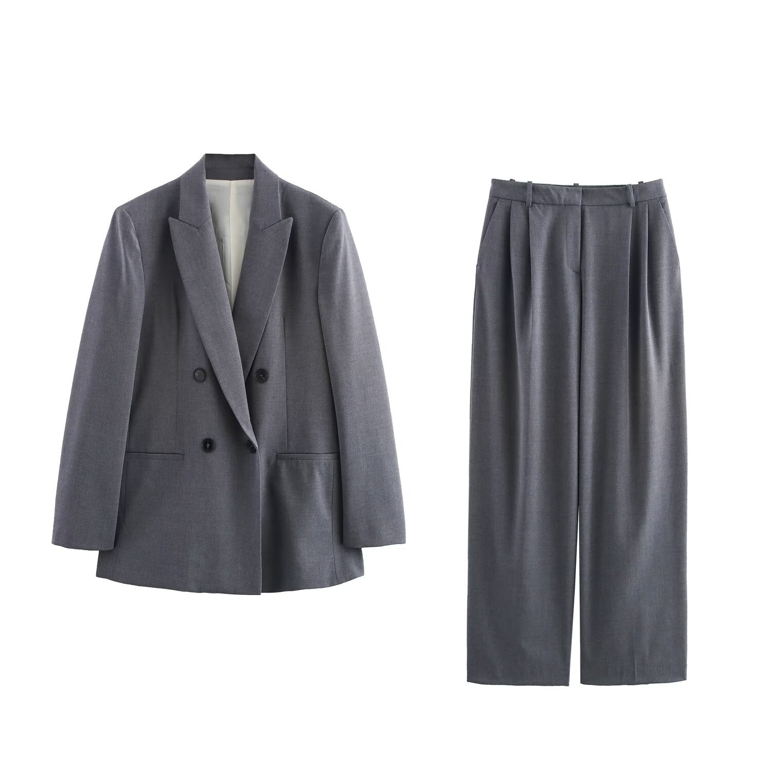 Damkostym Tvådelad Jacka och Bredbyxor i Polyester, Elegant Stil-2