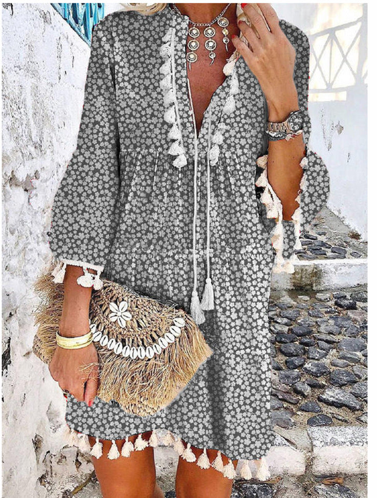 Variant image for Dam Klänning Blommig V-ringad Midi A-linjeformad Polyester-13