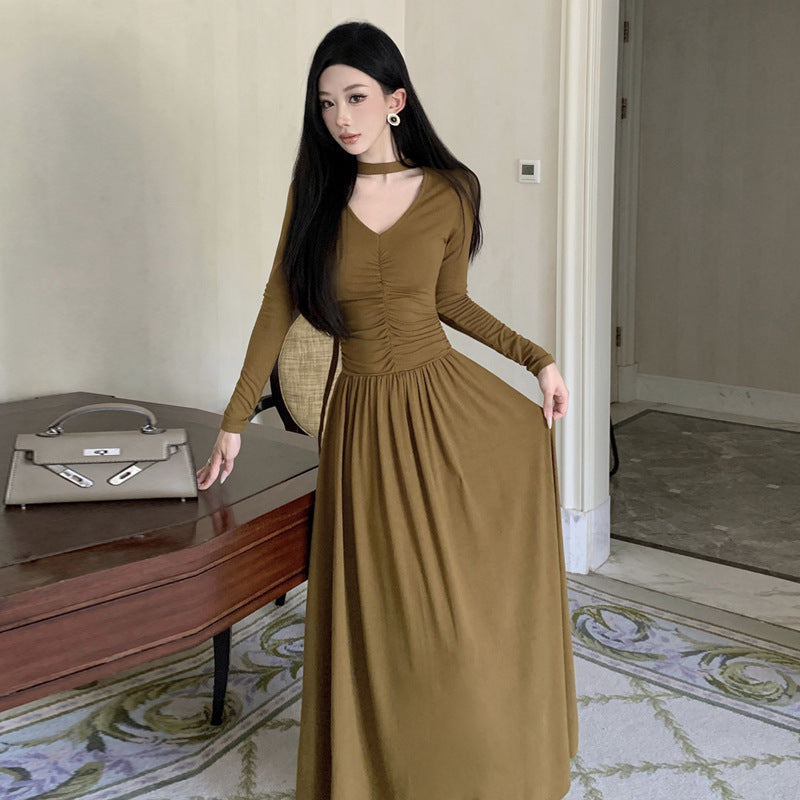Dam A-linje Klänning V-ringning Långa Ärmar Högkvalitativt Tyg 5
