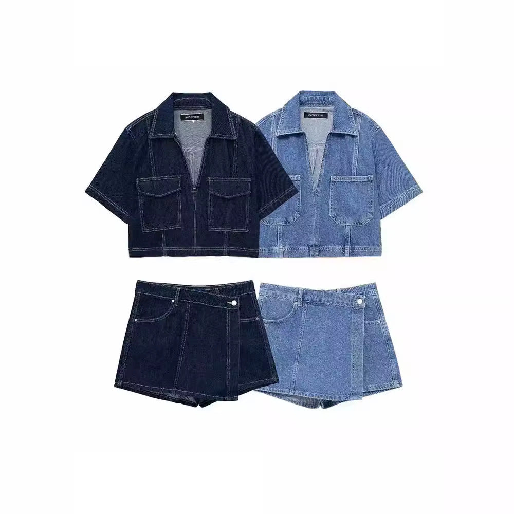 Dam Rock Set Denim Skjorta och Byxor Vintage-Inspirerad-2