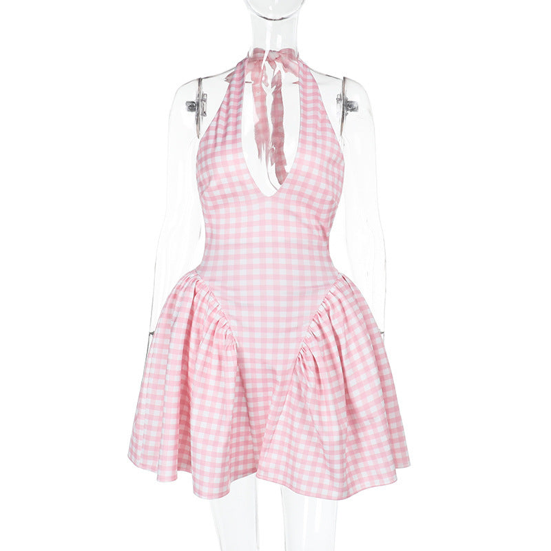 Kvinnors Miniklänning V-ringning Ruffle Lätt Tyg-1