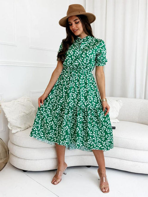 Maxiklänning Dam Blommönster A-Linje Polyester Kortärmad Sommar-1