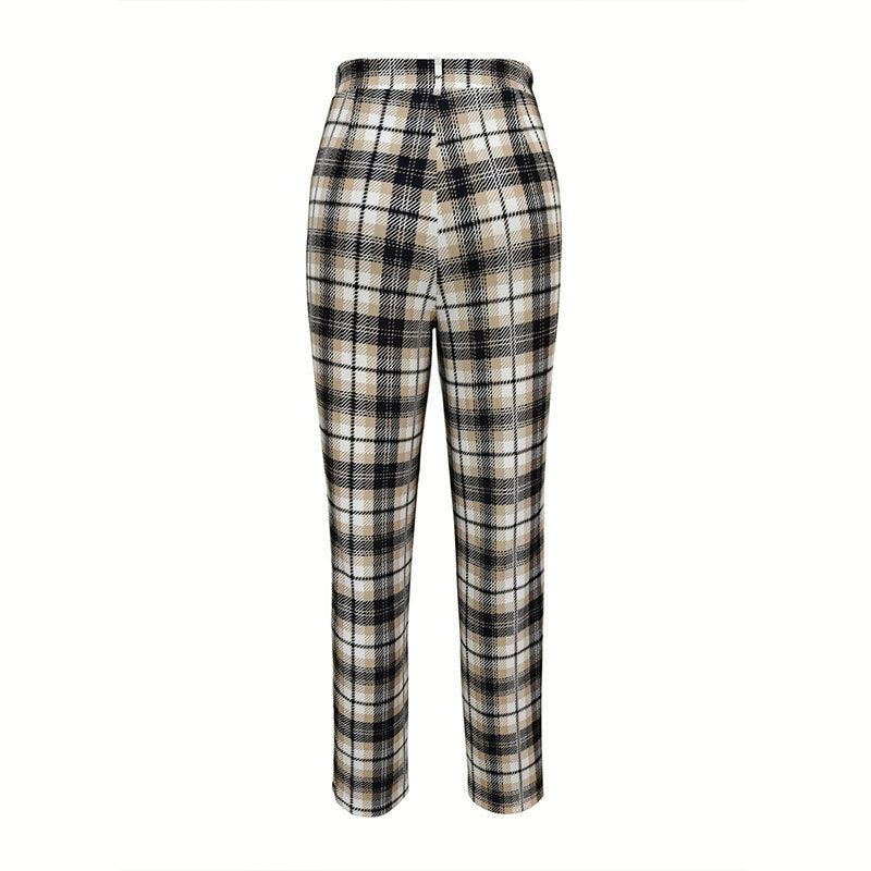 Kvinnors Rutiga Byxor Högt Midjeband Andningsbart Tyg 5