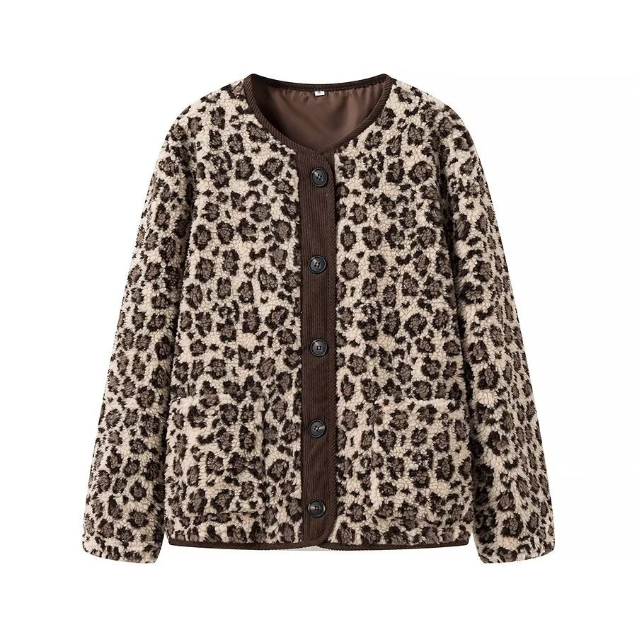 Dam Lång Kappa Leopardmönster Polyester Långa Ärmar-5
