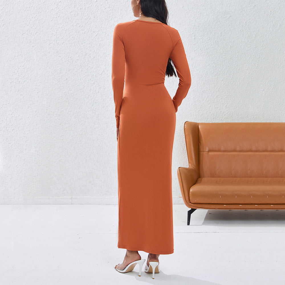 Kvinnors A-Line Lång Kjol med Crop Top och Långa Ärmar – Enfärgad Polyester Outfit för Vardag och Fest 3