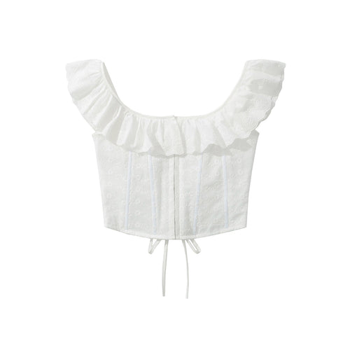 Kvinnors Festtop med Ruffle Detaljer i Andningsbart Material 1