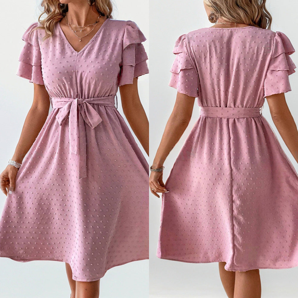 Kvinnors A-linjeformad Klänning Polka Dots Chiffong-2