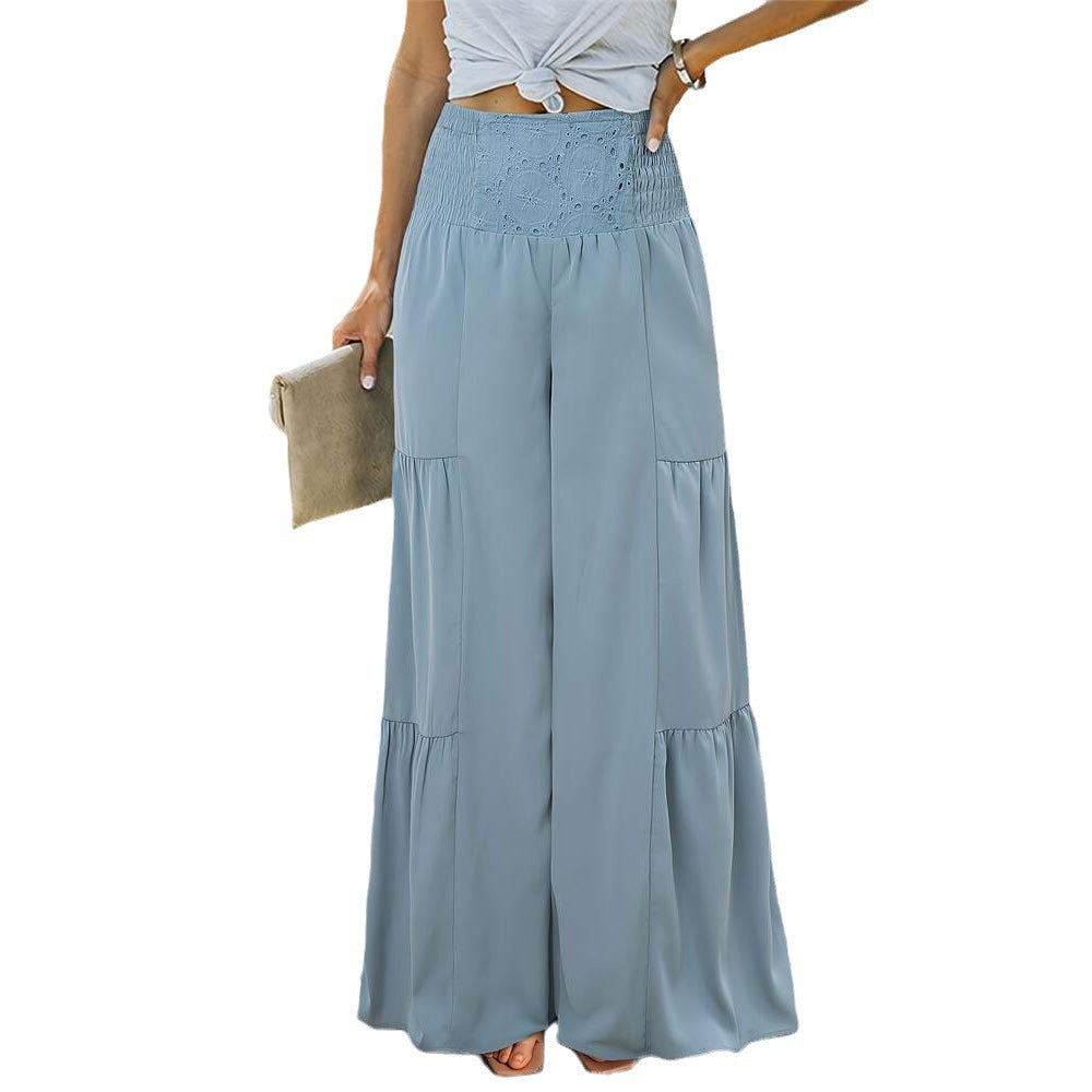 Kvinnors Palazzo Byxor Bred Ben Elastisk Midja Mjukt Tyg-6