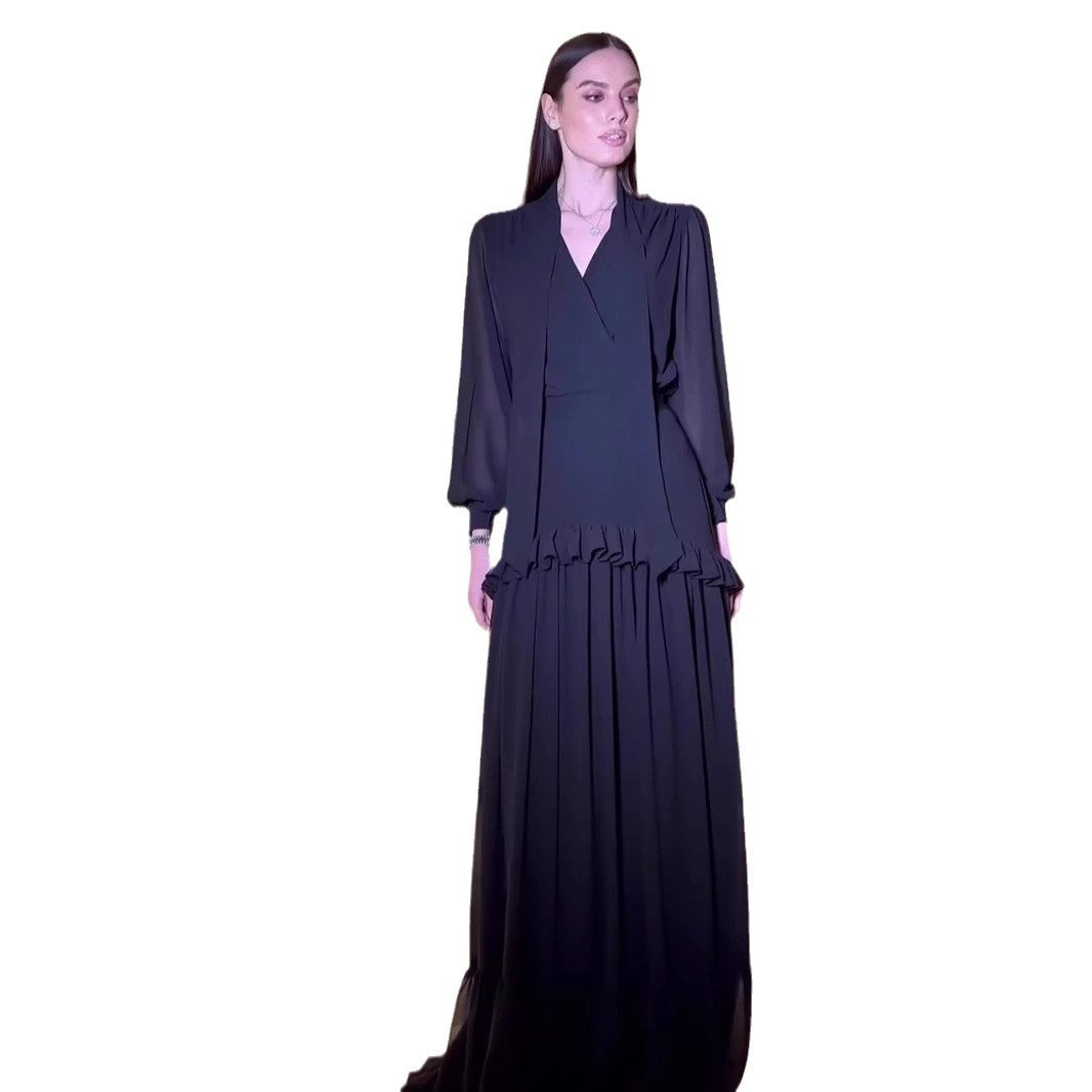 Dam Maxikjol Lång Ärmar Patchwork Högkvalitativt Tyg-6