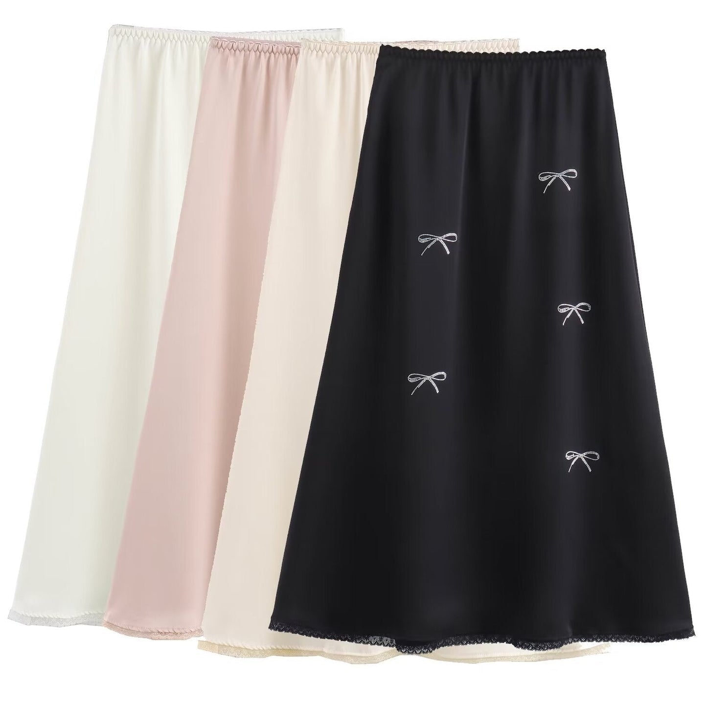 Dam Midikjol A-Line Satin Elastisk Street Fashion-2