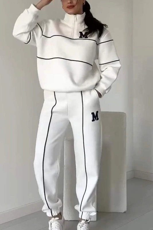 Herr Sweatshirt Set med Långa Byxor - Casual Set i Polyester, Långärmad och Regular Fit, Mönster med Bokstäver och Siffror 1